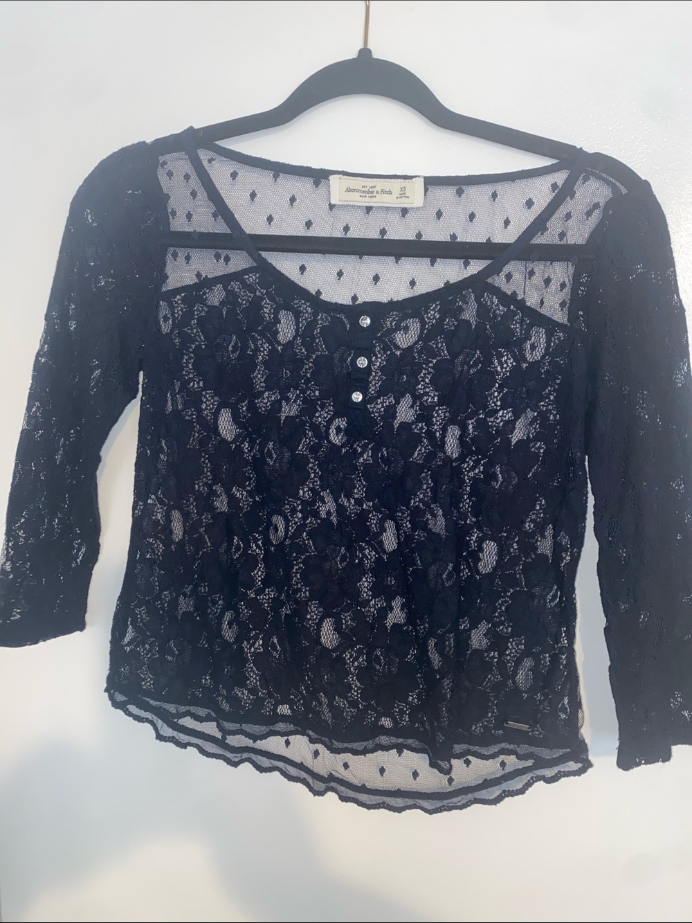 Abercrombie & Fitch Navy Lace Scoop Neck Henley Top